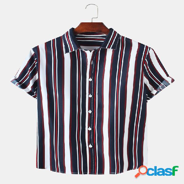 Homens Basic Striped Printed Holiday Casual Camisa