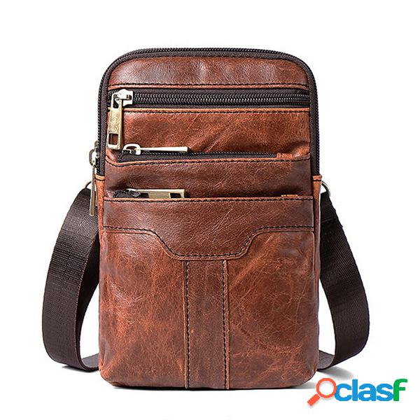 Homens Cintura Bolsa Couro Genuíno Telefone Bolsa Mini