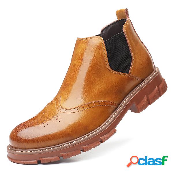 Homens Confortável Toe Redondo Brogue Deslizamento em