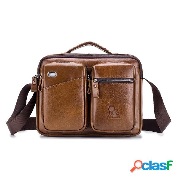 Homens Couro Genuíno Crossbody Bolsa Fone de ouvido Bolsa