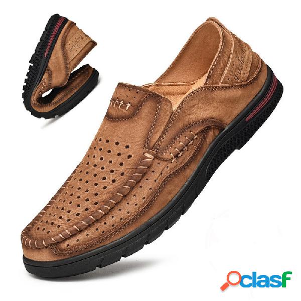 Homens Couro Genuíno Mocassins respiráveis com orifício