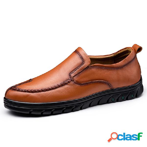 Homens Couro de vaca Genuíno Confortável Toe Round Slip On