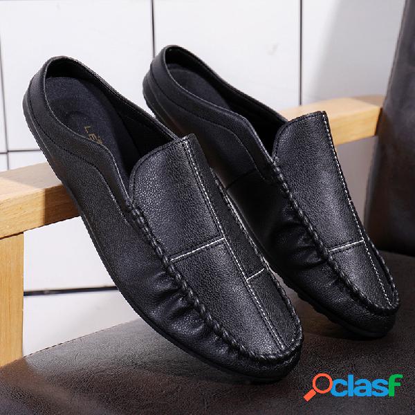 Homens Fechados Toe Backless Loafers Slip On Soft Chinelos