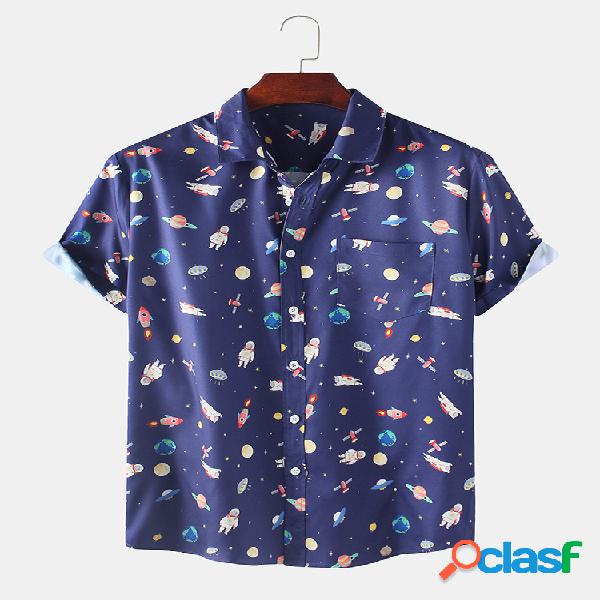 Homens Fun Starry Sky & Universe Printed Casual Camisa