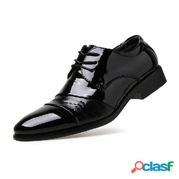 Homens Preto Cap Toe Splicing Business Formal Lace Up