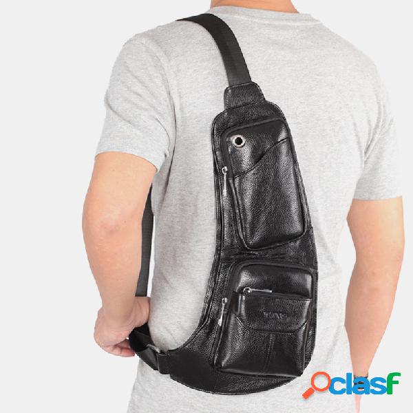 Homens Sólidos Couro Genuíno Crossbody Bolsa
