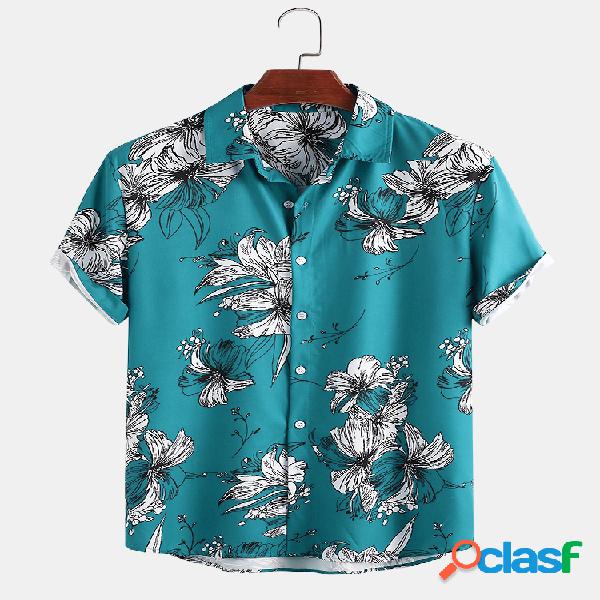 Homens Vintage Floral Impresso Holiday Casual Camisa