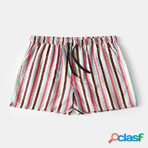 Homens Vintage Muliti Cor Stripe Swim Trunks