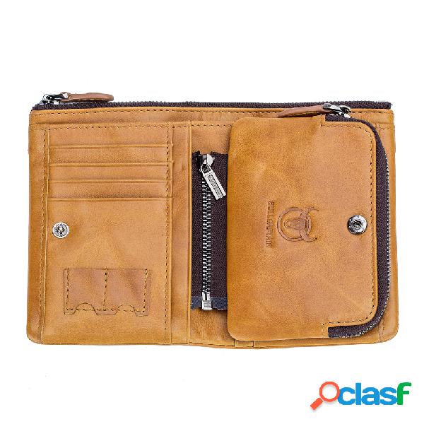 Homens Zipper Destacável Bolsa Couro Genuíno Carteira