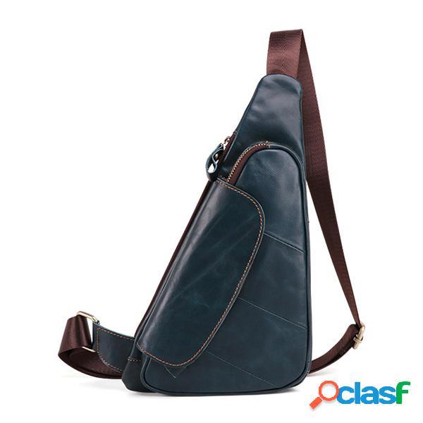 Homens de couro Couro Genuíno Vintage peito Bolsa sólido