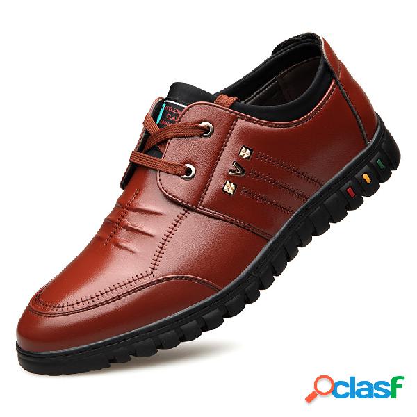 Homens dedo do pé redondo ata acima sapatos de couro casual