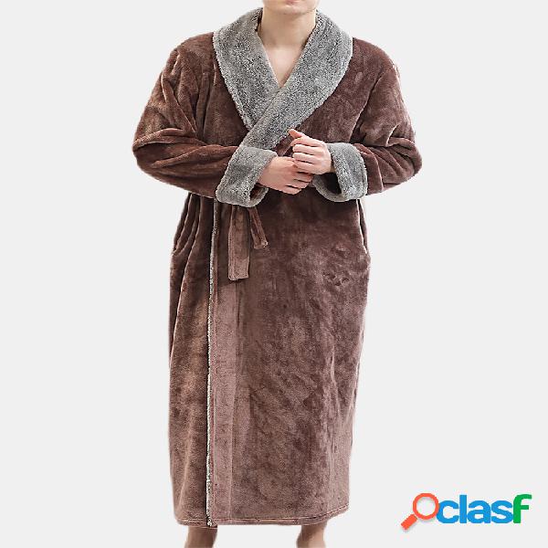 Homens engrossar pijama robe de flanela inverno quente manga