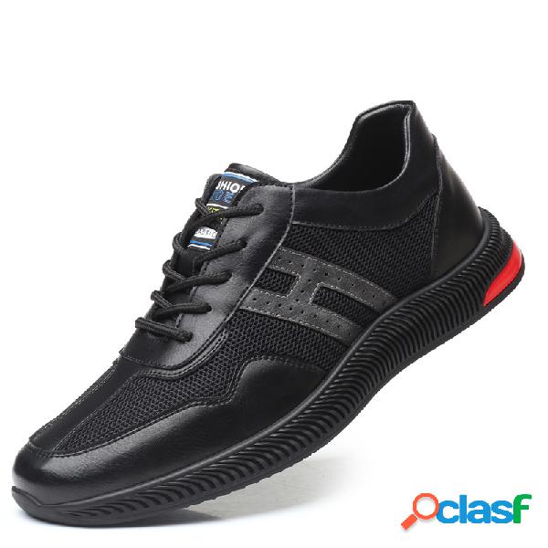 Homens malha de couro splicing antiderrapante esporte casual