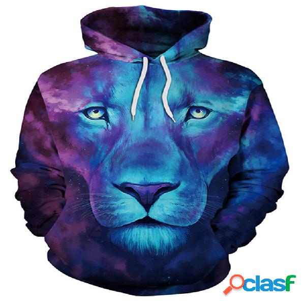 Hoodie de impressão de leão 3D casual para mulheres