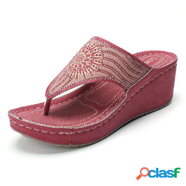 LOSTISY Bohemia Rhinestone Clipe Toe Cunhas Plataforma