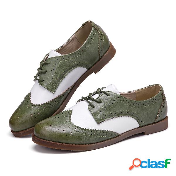 LOSTISY Color Block Lace Up Mulheres casuais Brogue Shoes