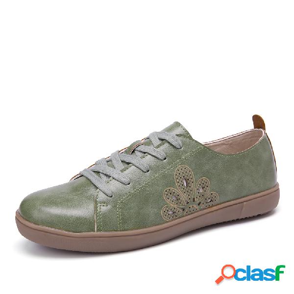 LOSTISY Fechado Toe oco Out Lace Up Casual sapatos baixos