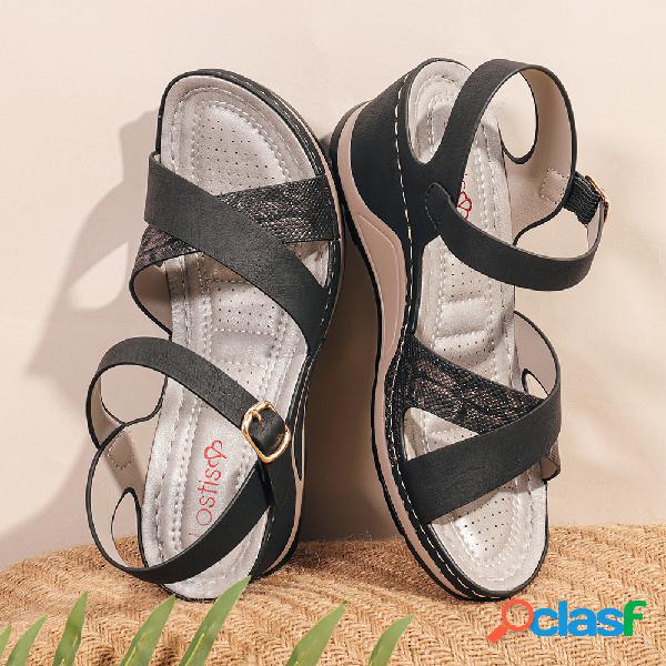 LOSTISY Lightweight Cross Strap Opened Toe Buckle Summer