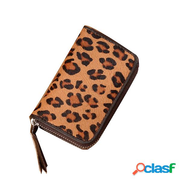 Leopardo Couro Genuíno Coin Purse Holder Chave Para As