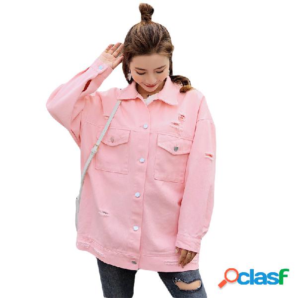 Loose Large Size Bf Students Wild Hole Embroidery Denim