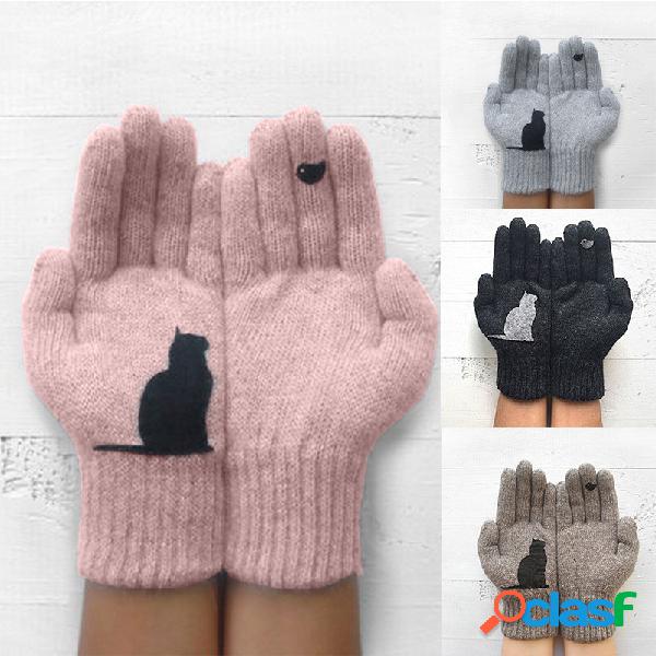 Luvas de lã feminino outono inverno ao ar livre quente frio