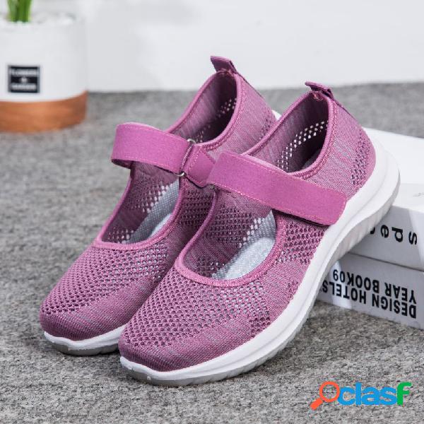Malha respirável para mulheres Gancho Loop leve sapatos
