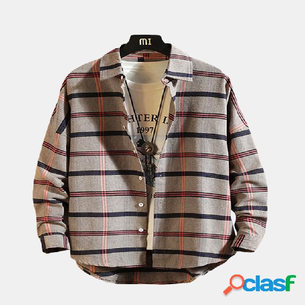 Manta casual de algodão Turn Down Collar Loose Fit manga
