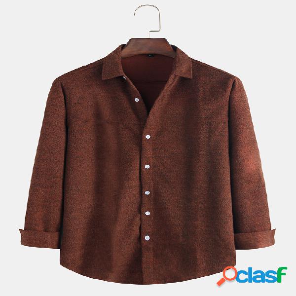 Men Cotton Fabric Solid Loose Lapel Collar Camisa Casaco