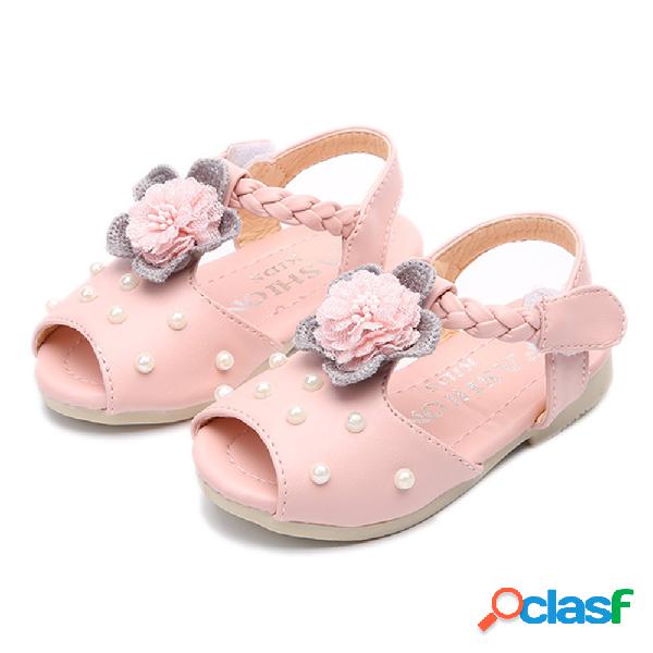Meninas Linda Flor Beading Decoração Peep Toe Gancho Loop