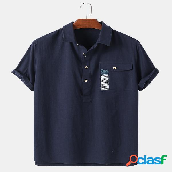 Mens 100% Algodão Cor sólida Casual Light Chest Pocket