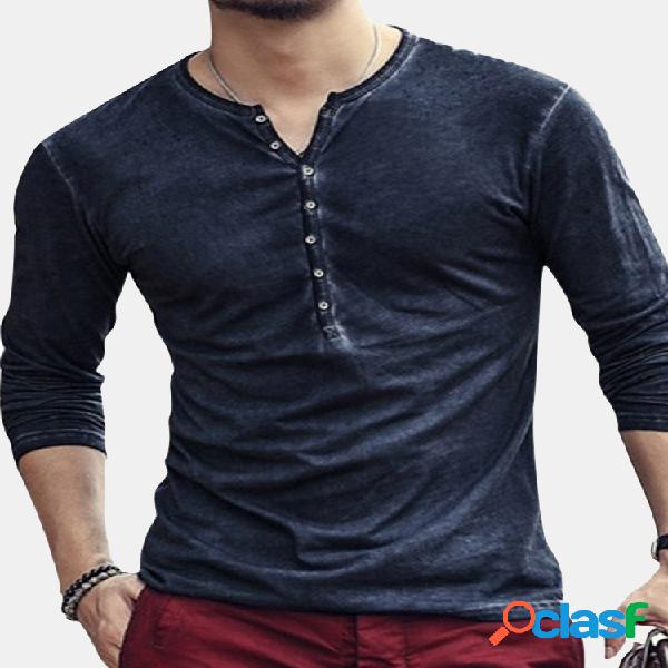 Mens 100% algodão angustiado Design Slim Fit manga comprida
