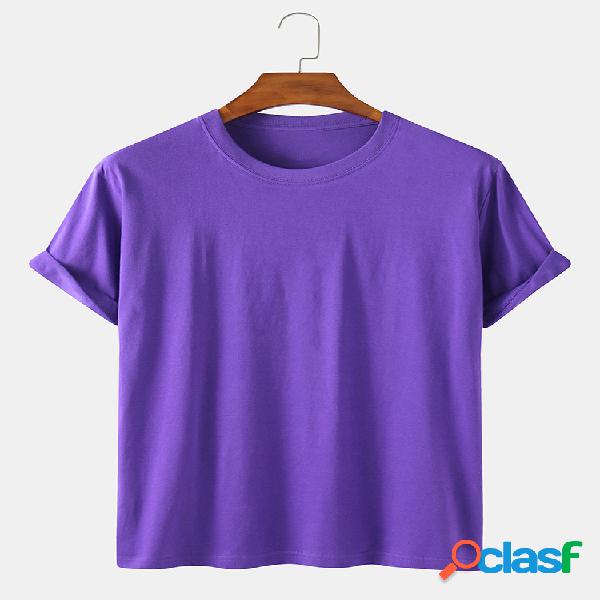 Mens 100% algodão cor sólida em torno do pescoço casual