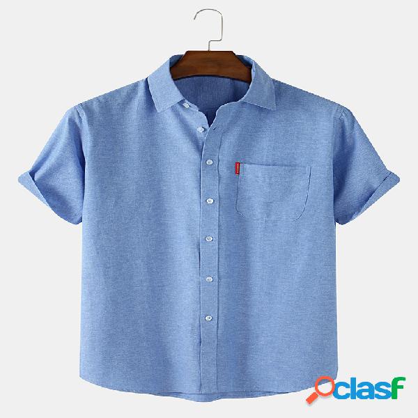 Mens 100% algodão respirável cor sólida casual camisas de