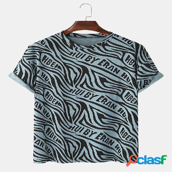 Mens Abstract Printed Cotton Round Neck Casual T-shirts de