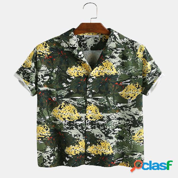 Mens Abstract Tropical Coco Árvore & Leopardo Impresso