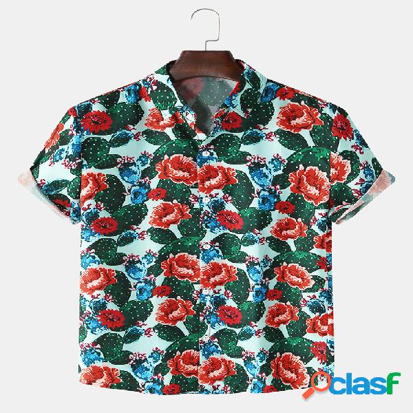 Mens Cactus Impresso Light Casual Camisas de manga curta