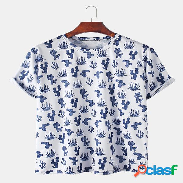 Mens Cactus Impresso em torno do pescoço Casual T-shirts de