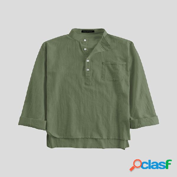 Mens Casual Wild Home Wear Plain Stand Collar Manga comprida