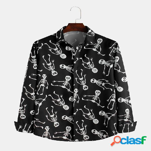 Mens Caveiras engraçadas Halloween Impresso Camisas de