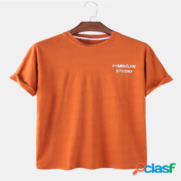 Mens Character Slogan Print Solid Color Loose Light O-Neck