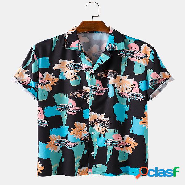 Mens Colorful Camisas de manga curta solta respirável para