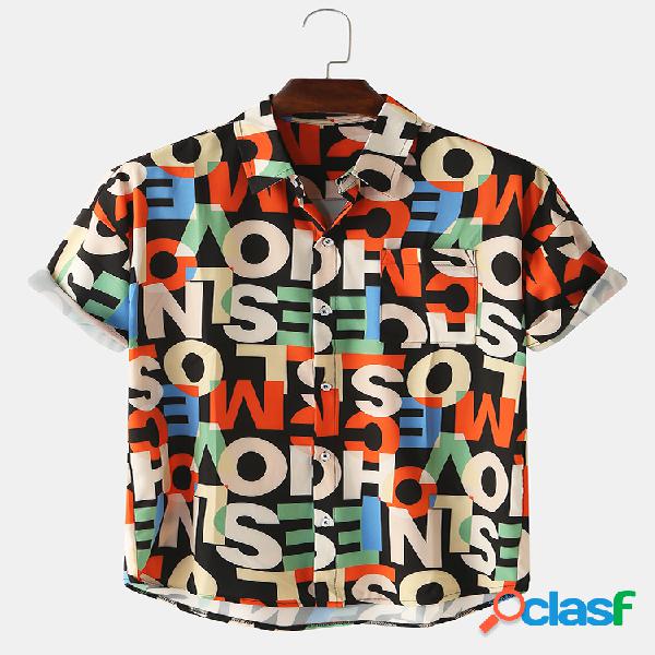 Mens Colorful Carta de impressão Respirável Casual Verão