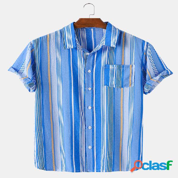 Mens Colorful Stripes Print Simples Casual Light Camisas de