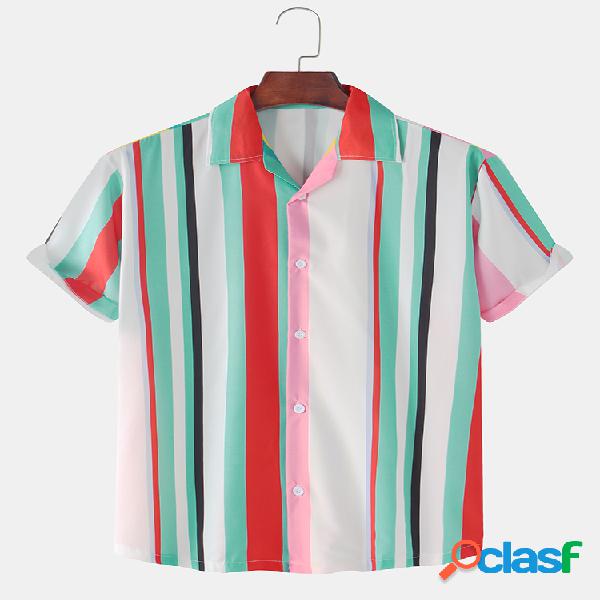 Mens Colorful Stripes verticais imprimem camisas leves