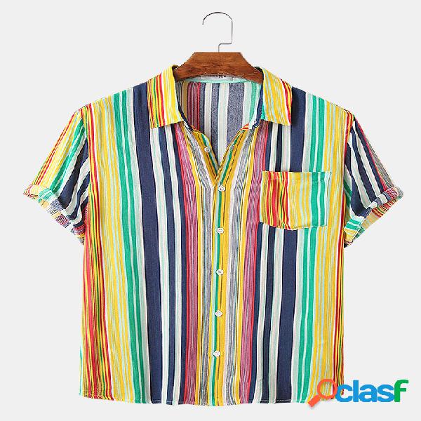 Mens Colorful Stripes verticais imprimem camisas leves de