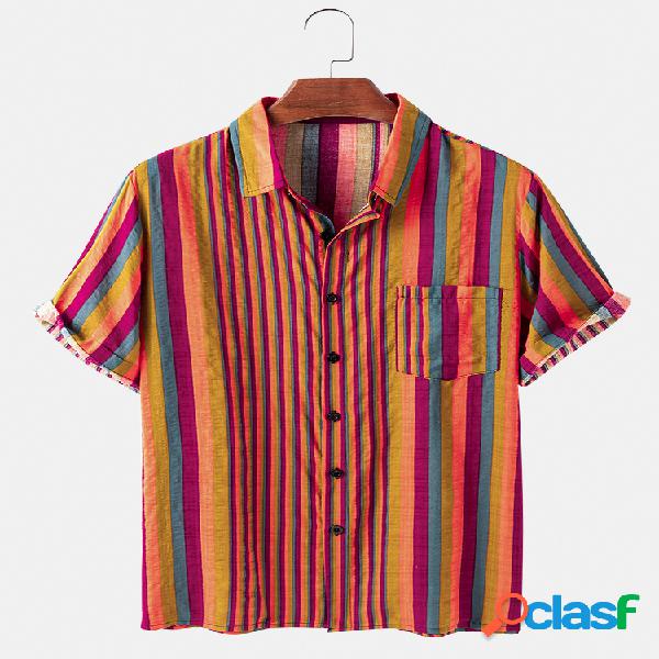 Mens Colorful Vertical Stripes Print Loose Light Casual