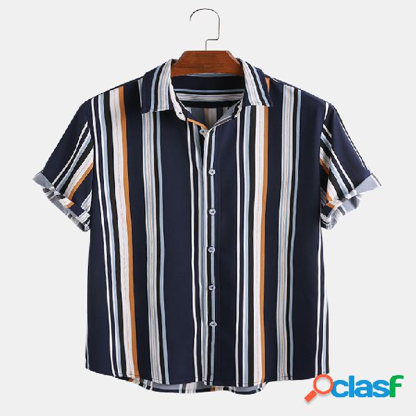 Mens Cool Botão listrado de várias cores Camisas de manga