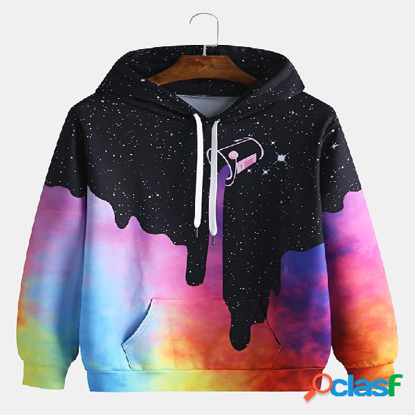 Mens Cool Gradient Loose Impressão Digital Tie Dyed Hoodie