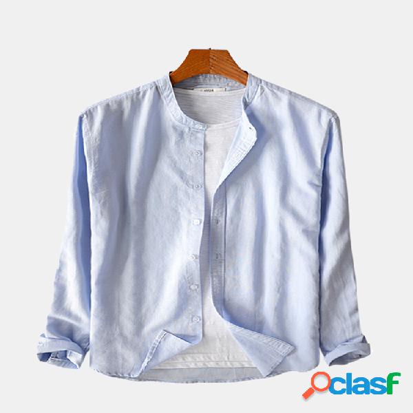 Mens Cotton Classic Breve Sólido Respirável Manga comprida