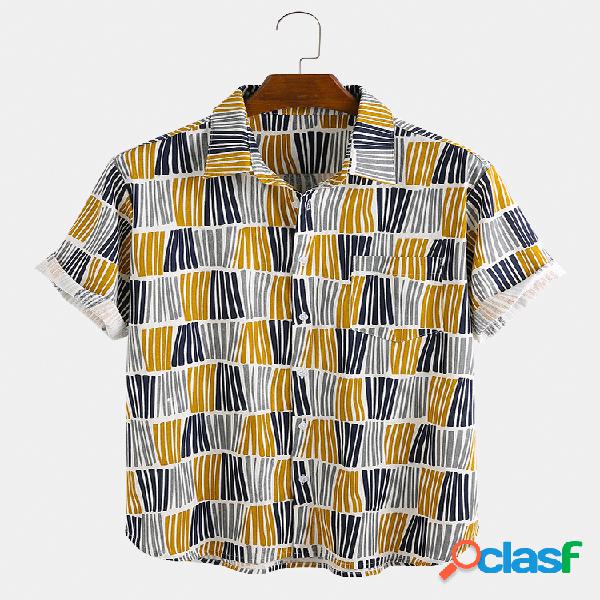 Mens Cotton Colorful Manga curta respirável leve listrada